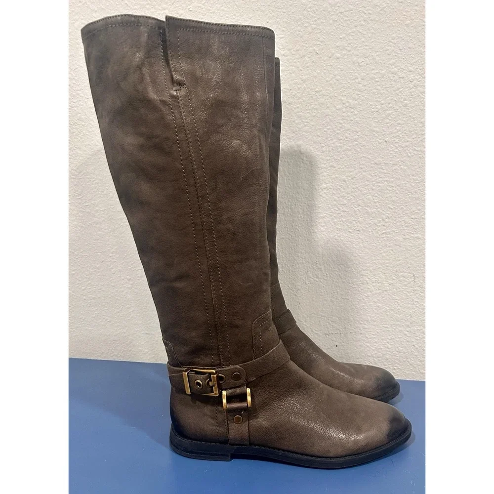 Franco Sarto Women's Vantage Gray Leather Knee-High Riding Style Boots 7.5M